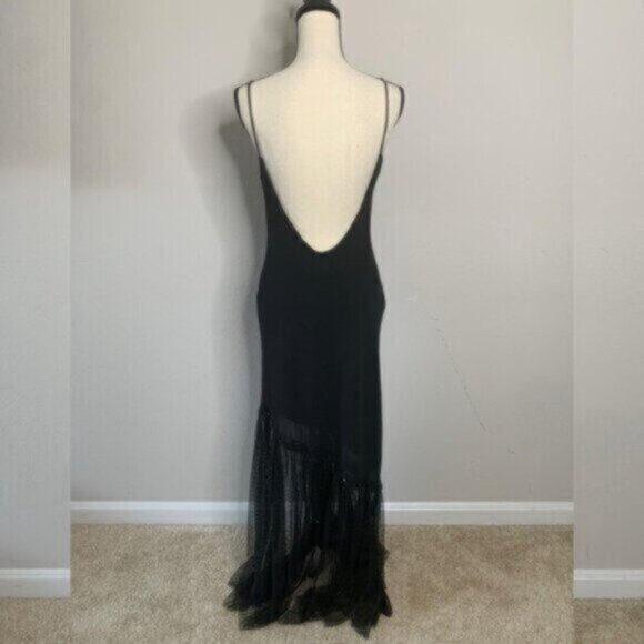 Dave & Johnny Vintage Black Plunging V-Back and Sheer Mesh Formal Maxi Dress - Picture 9 of 11